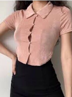 Urban Nation Women’s Short-Sleeve Collared Crop Top in Dusty Rose
